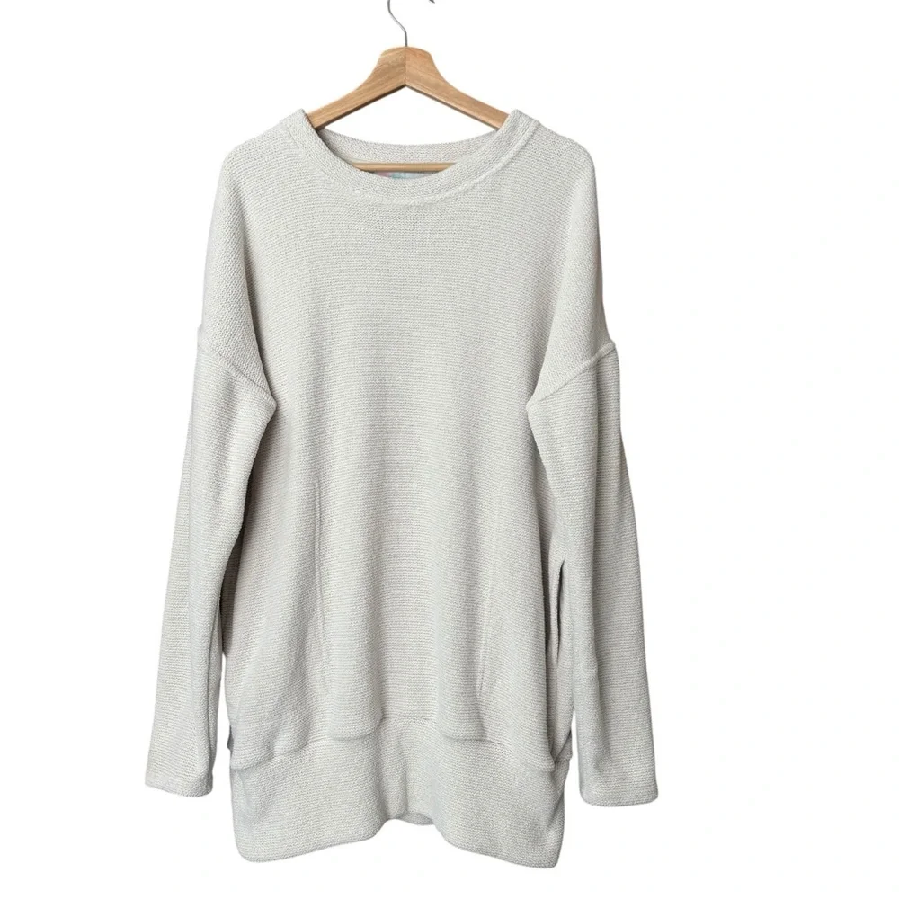 Free People Beach Light Beige Long Tunic Ribbed Knit Sweater‎ Size Small